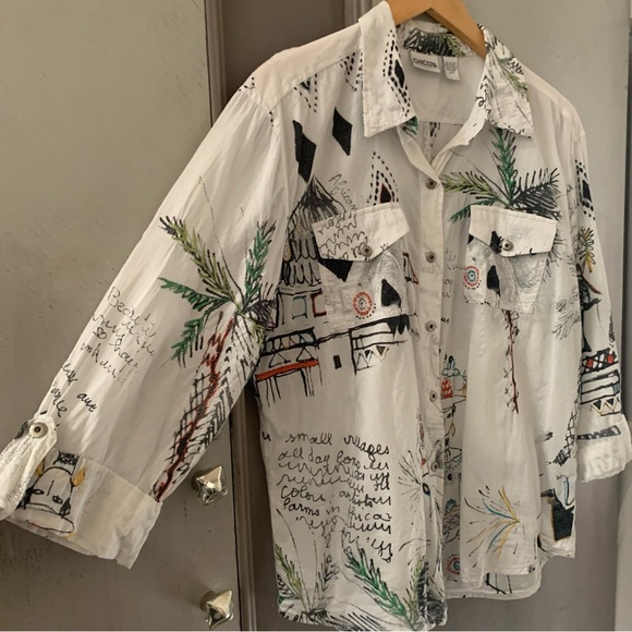 Chico's White and Black Embroidered Shirt - Picture 3 of 7